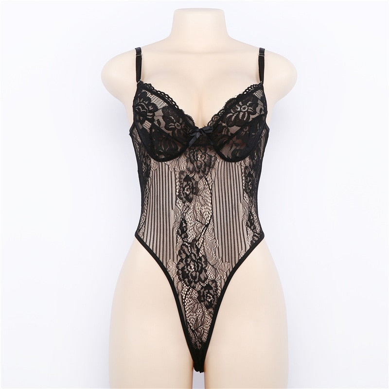 Transparent lace bodysuit