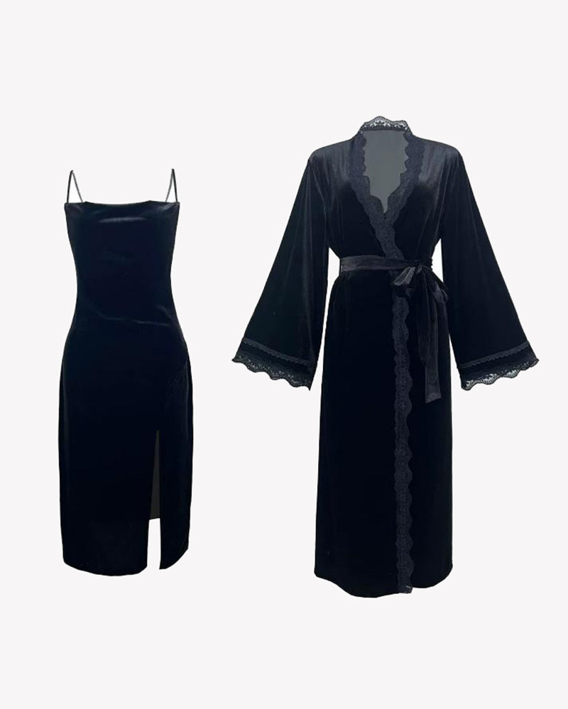 Velvet Belted Robe Velvet Set