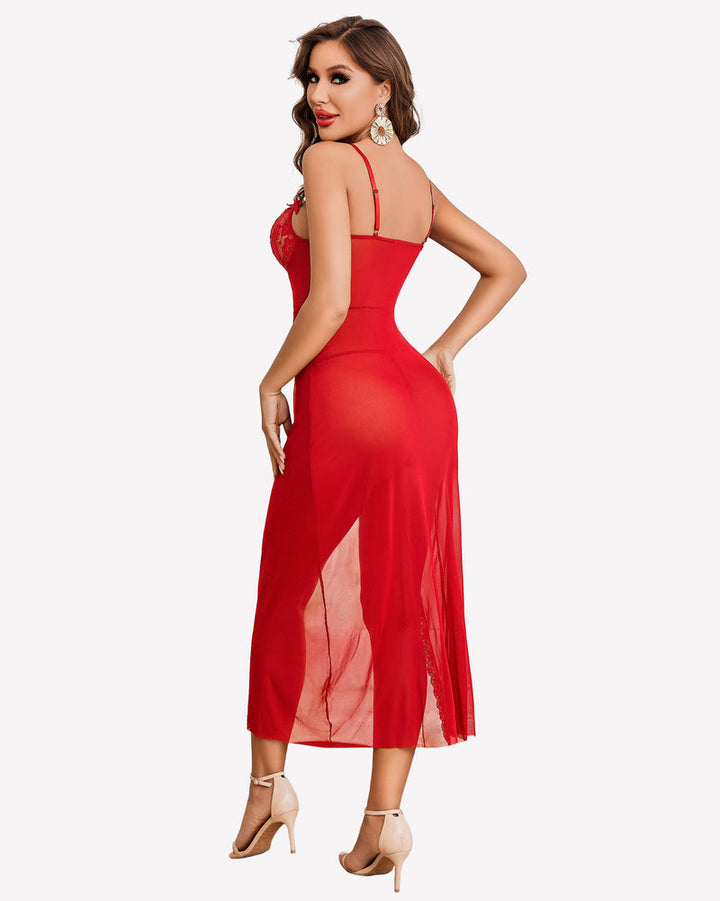 Lace Chemise Mesh Side Split Nightdress