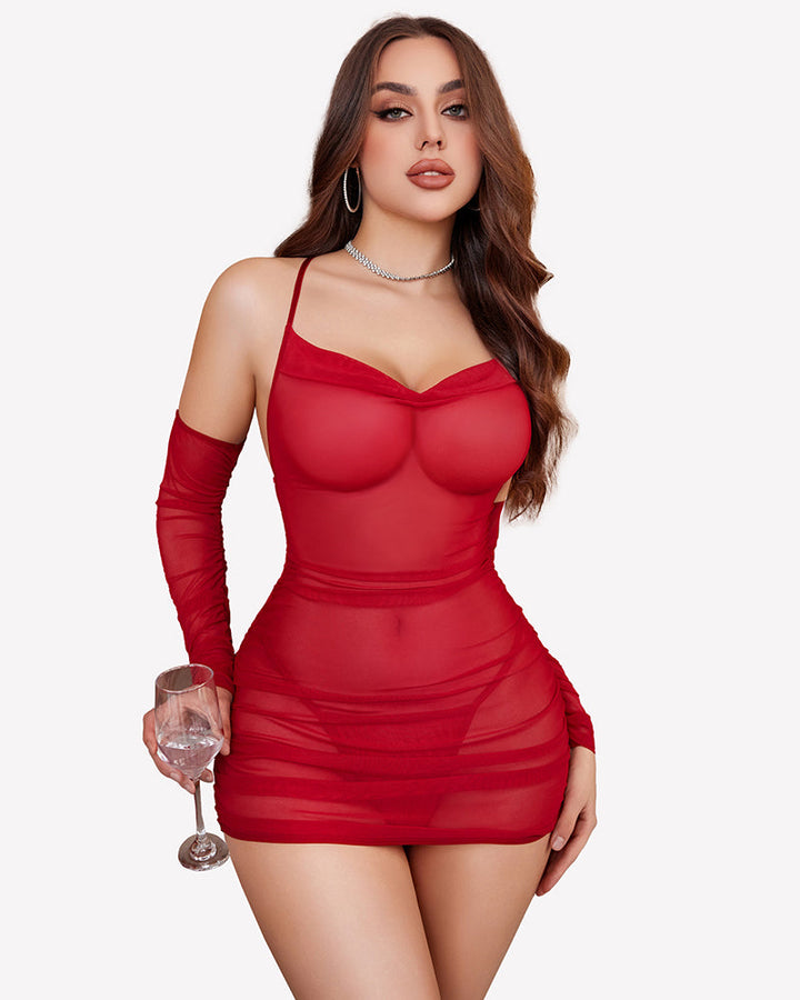 Sheer Mesh Lingerie Dress With Gloves Outfits