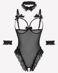 4 Piece Set Sheer Mesh Teddy Bodysuits