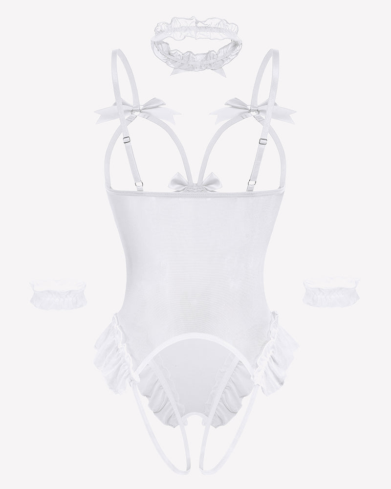 4 Piece Set Sheer Mesh Teddy Bodysuits