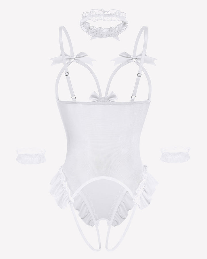 4 Piece Set Sheer Mesh Teddy Bodysuits