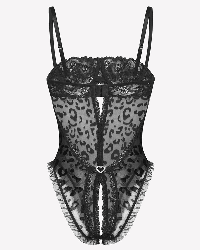 Lace V Neck Crotchless Teddy Lingerie