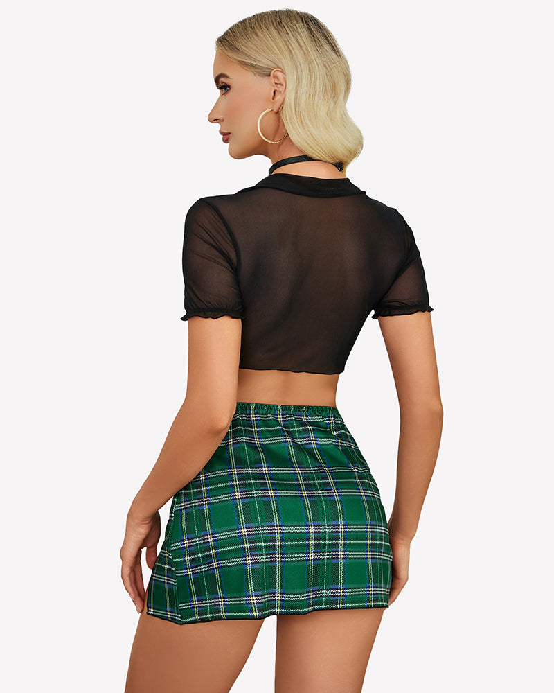 Costume Sheer Tie Top and Mini Skirt with Thong