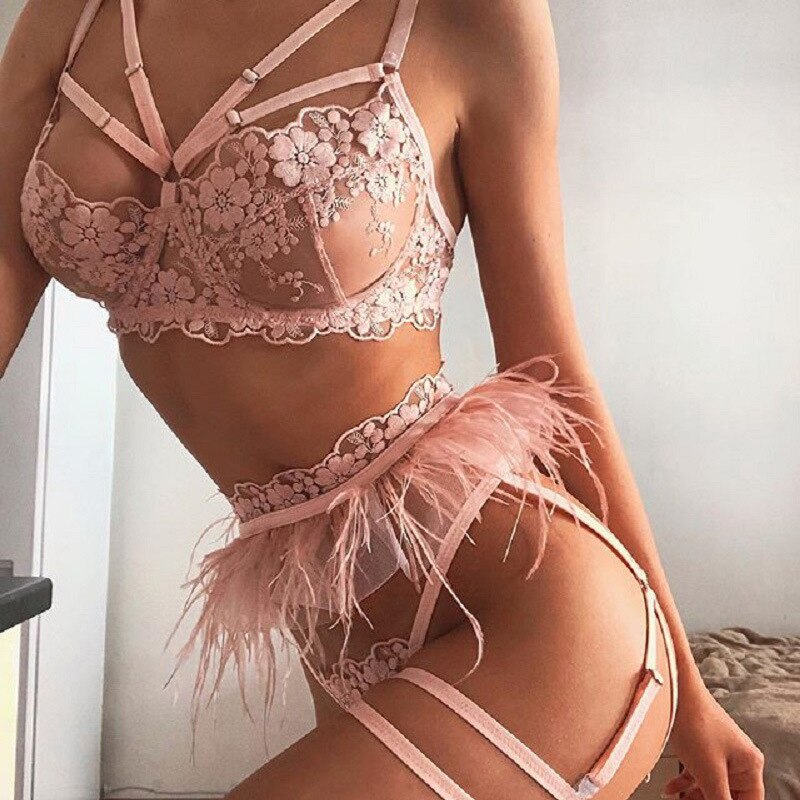 3-Piece Ruffled Strap Lingerie Set