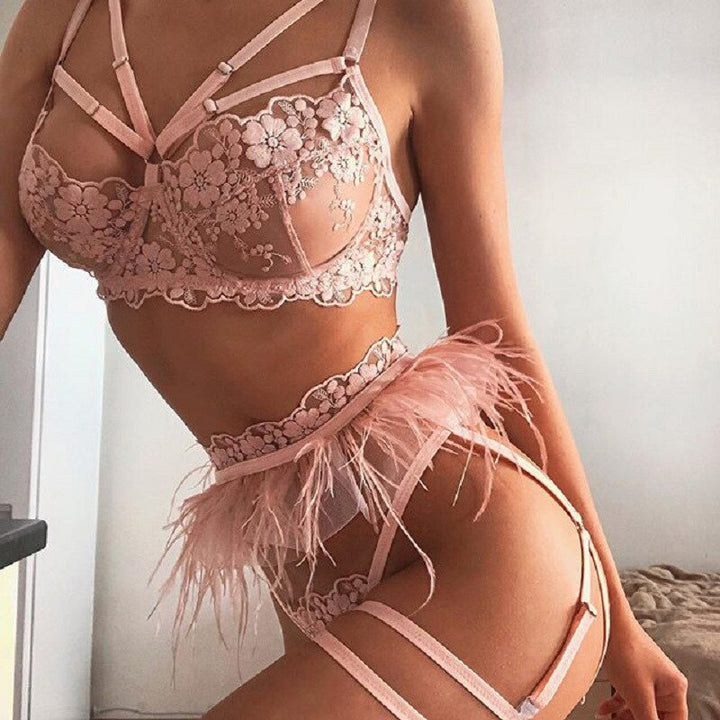 3-Piece Ruffled Strap Lingerie Set