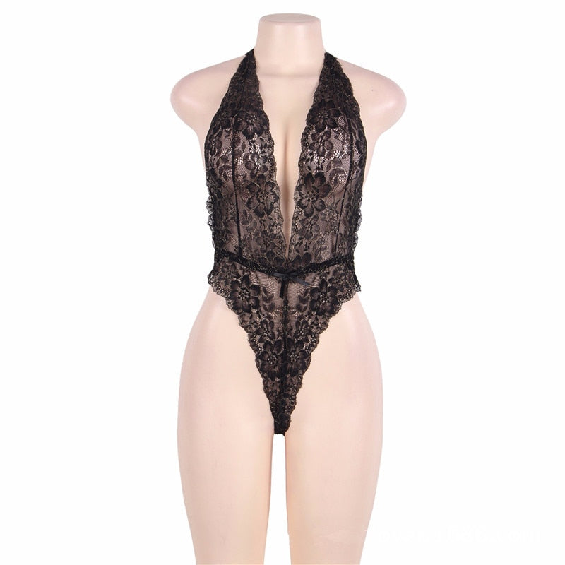 Lace bodysuit with plunging neckline