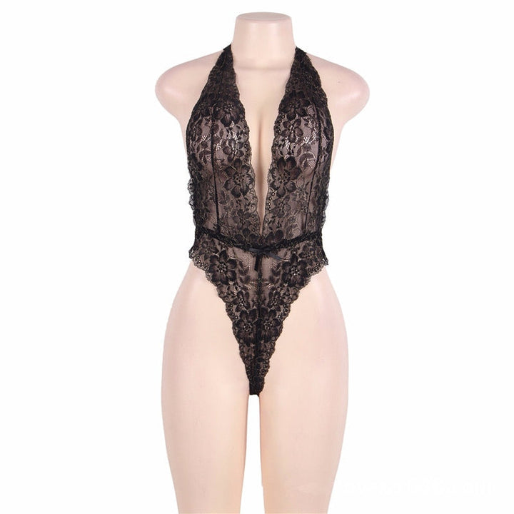 Lace bodysuit with plunging neckline