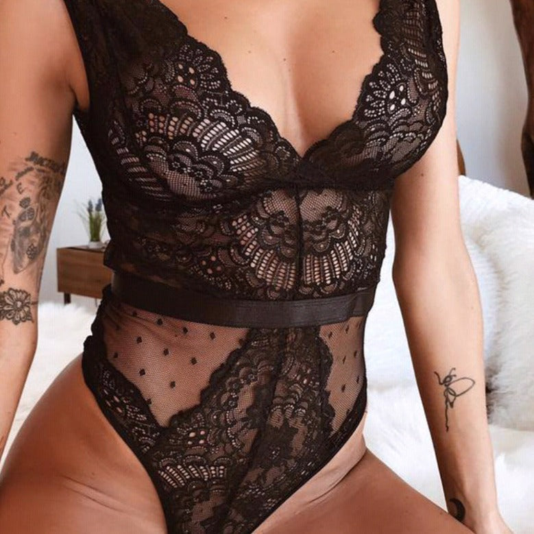 Lace and mesh bodysuit