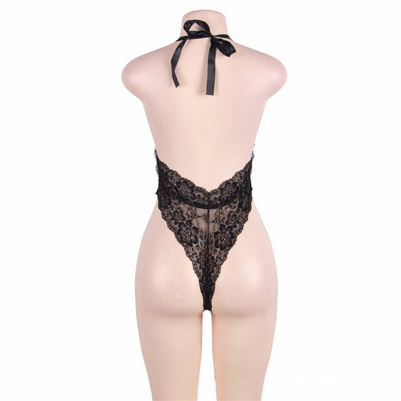 Lace bodysuit with plunging neckline