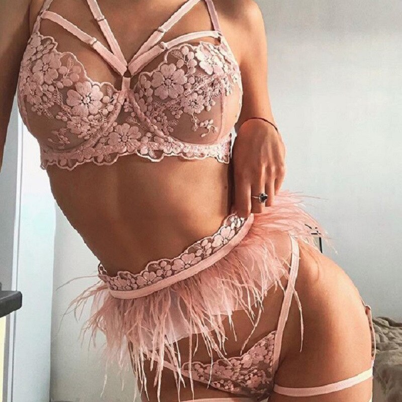 3-Piece Ruffled Strap Lingerie Set