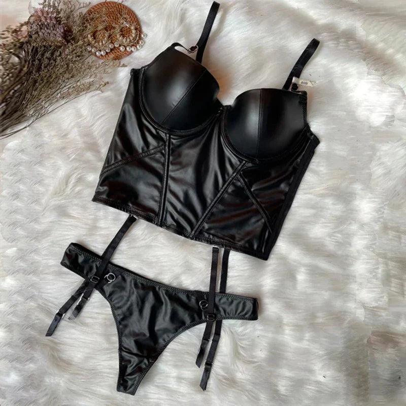 Leather Corset Lingerie Set