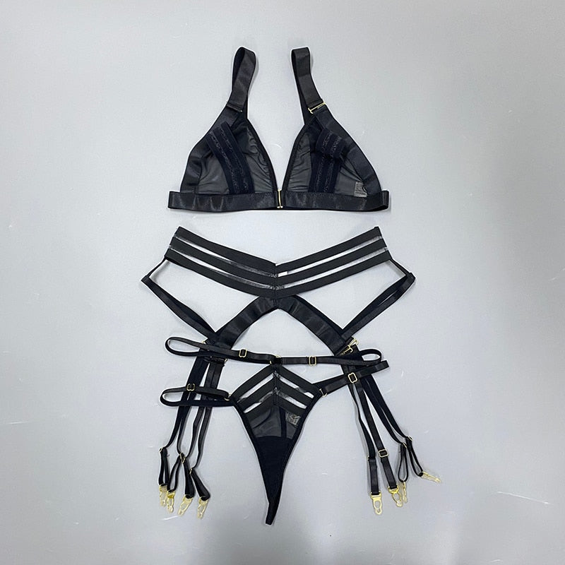 3-Piece Striped Lingerie Set