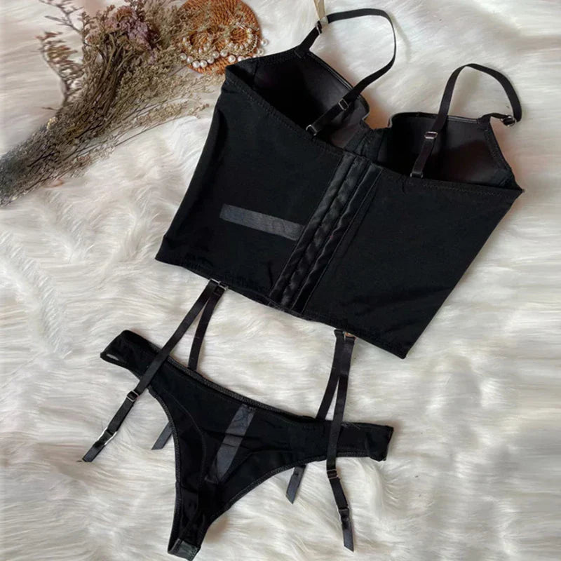 Leather Corset Lingerie Set