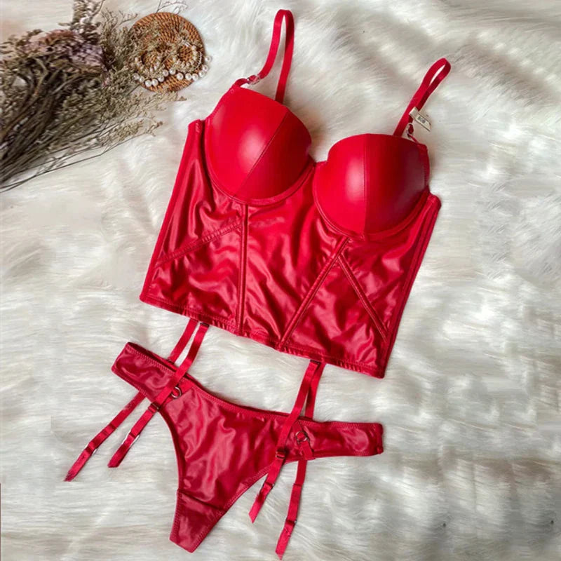 Leather Corset Lingerie Set