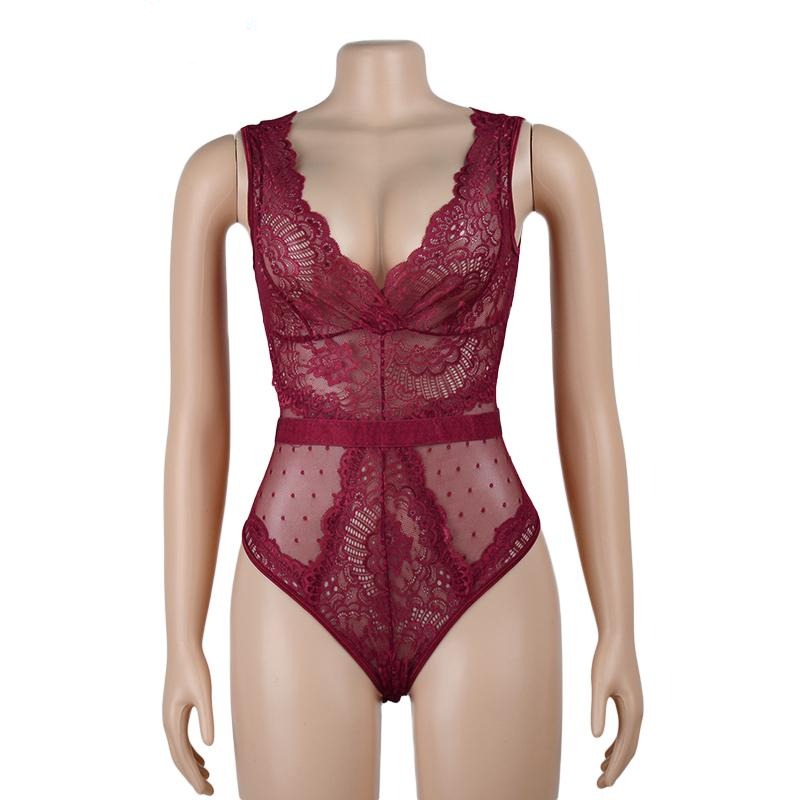 Lace bodysuit with V-neckline