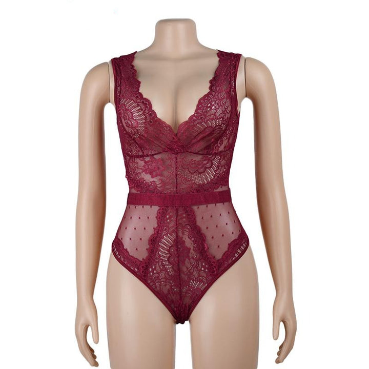 Lace bodysuit with V-neckline