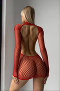 Lena Fishnet Open Back Dress