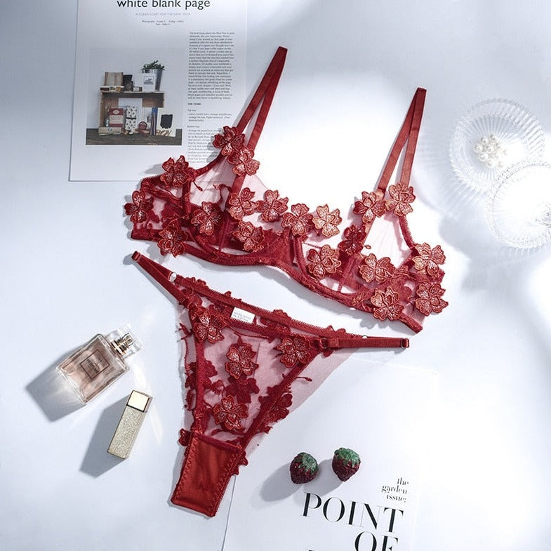Floral Trim Lingerie Set
