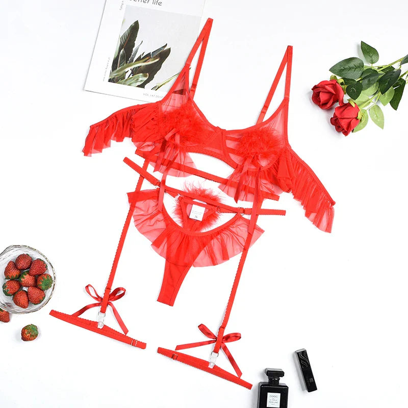 Pompom and Ruffle Lingerie Set