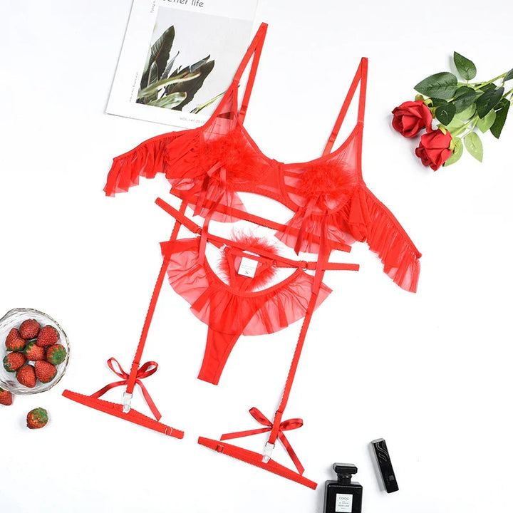 Pompom and Ruffle Lingerie Set