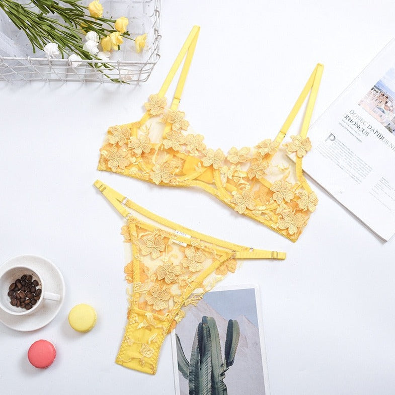 Floral Trim Lingerie Set