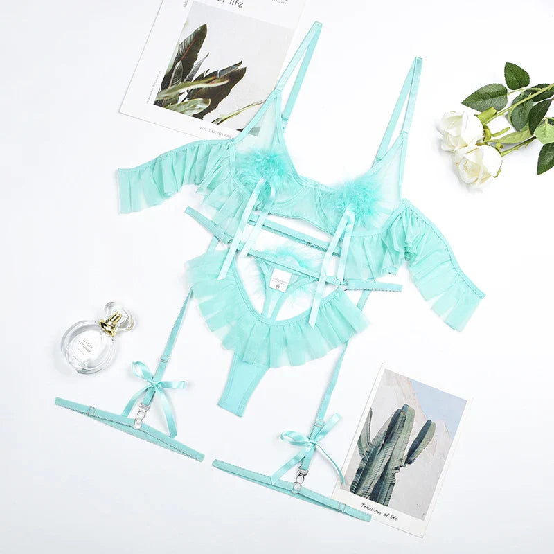 Pompom and Ruffle Lingerie Set