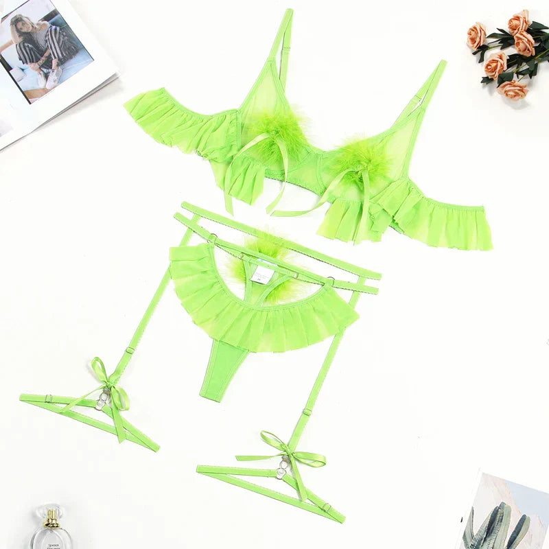 Pompom and Ruffle Lingerie Set