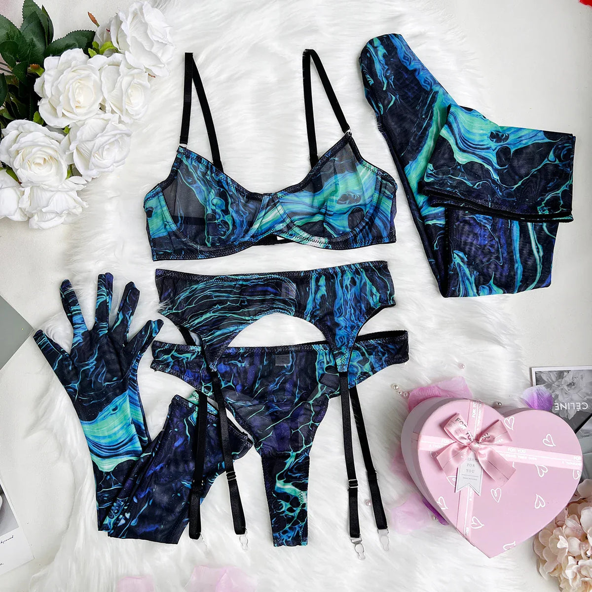 5-Piece Tie-Dye Lingerie Set