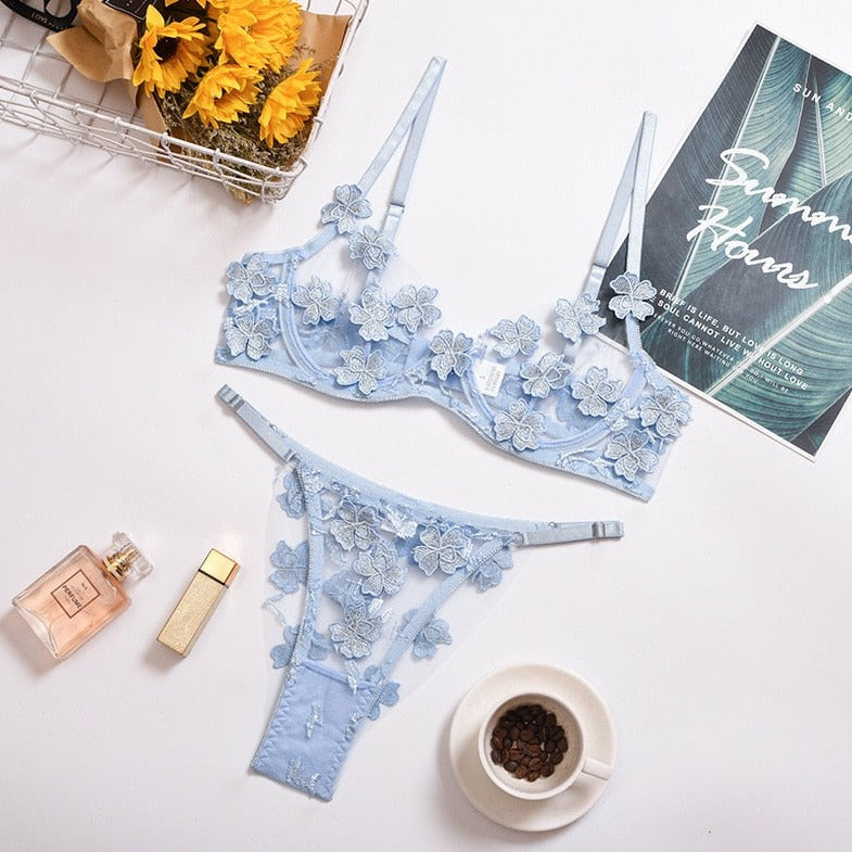 Floral Trim Lingerie Set