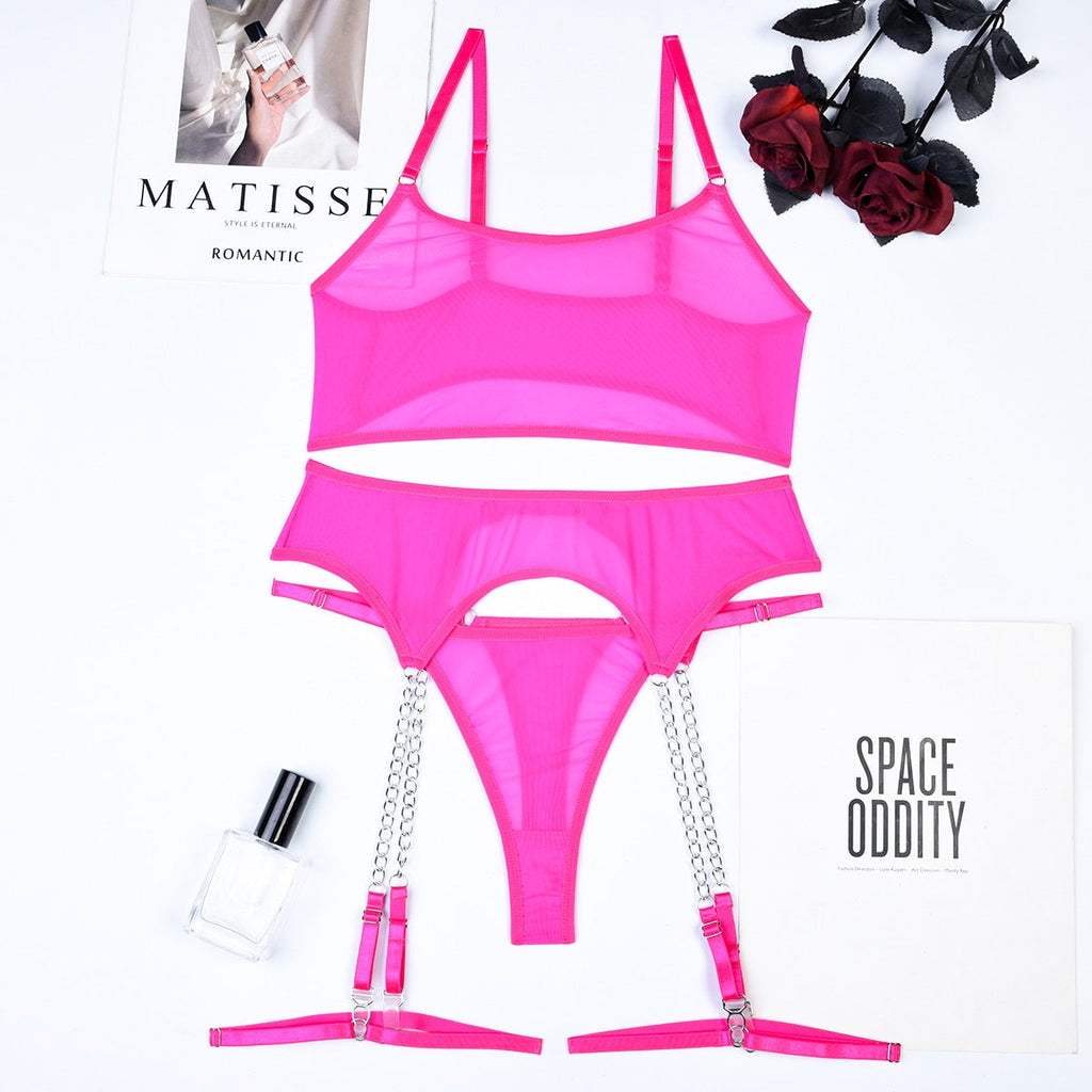 Mesh Lingerie Set with Belt