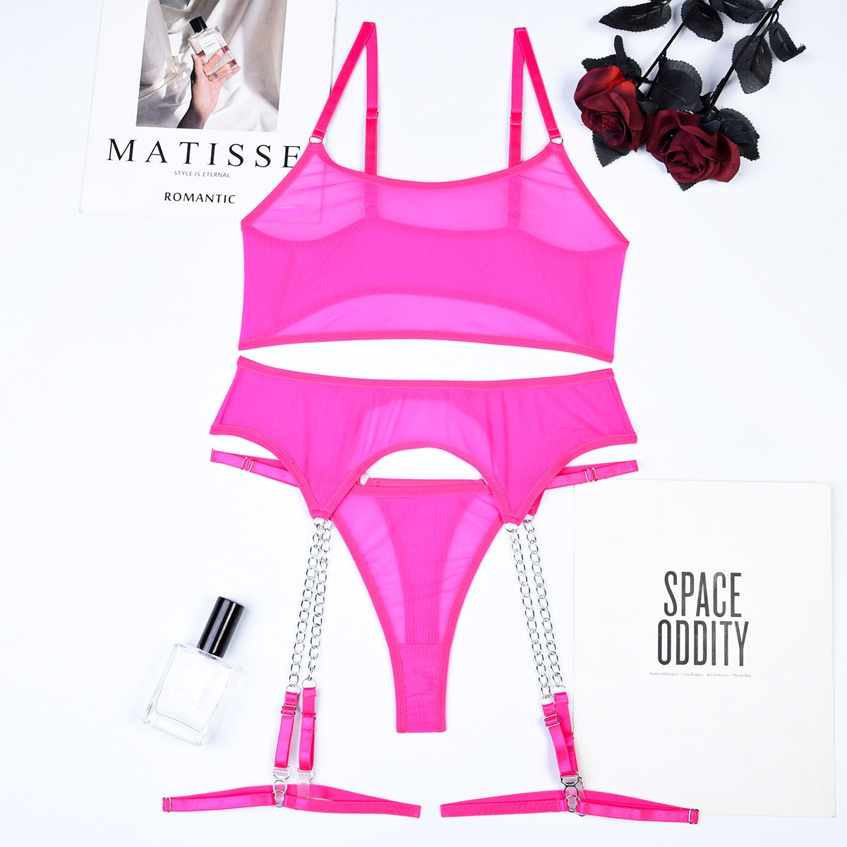 Mesh Lingerie Set with Belt