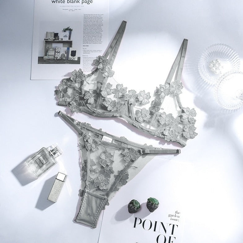Floral Trim Lingerie Set