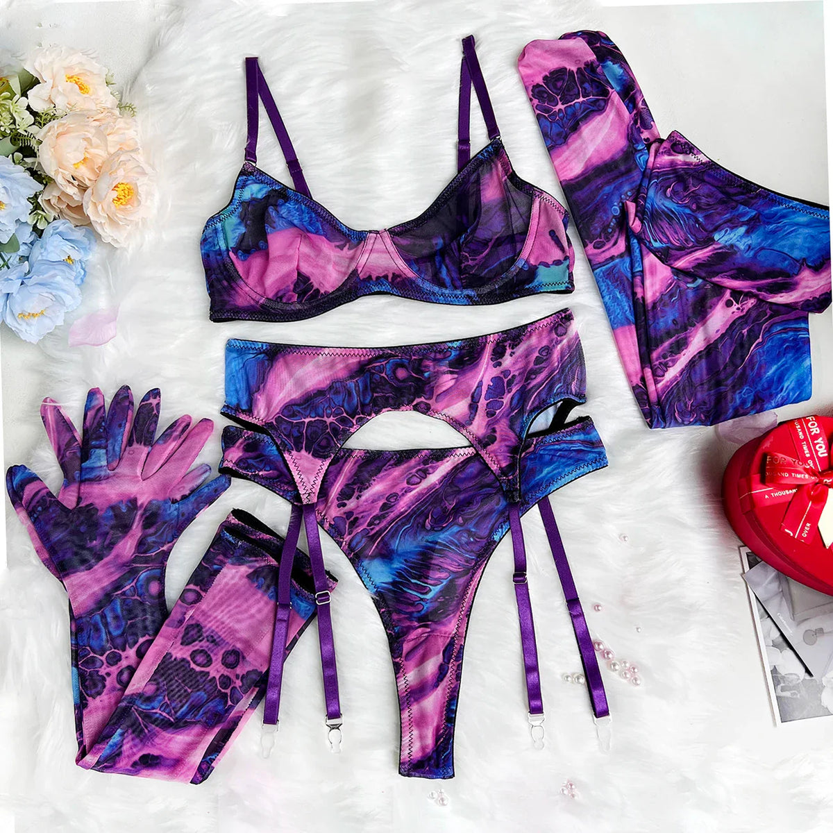 5-Piece Tie-Dye Lingerie Set
