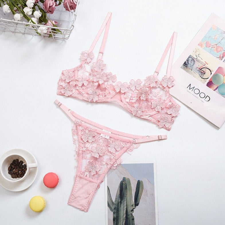 Floral Trim Lingerie Set