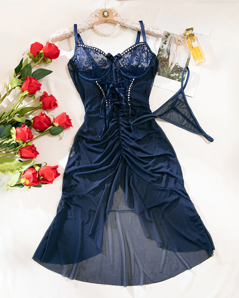 Ruffle Sheer Bodycon Mesh Lace Floral Dress