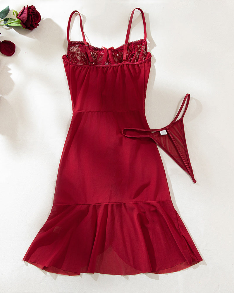 Ruffle Sheer Bodycon Mesh Lace Floral Dress