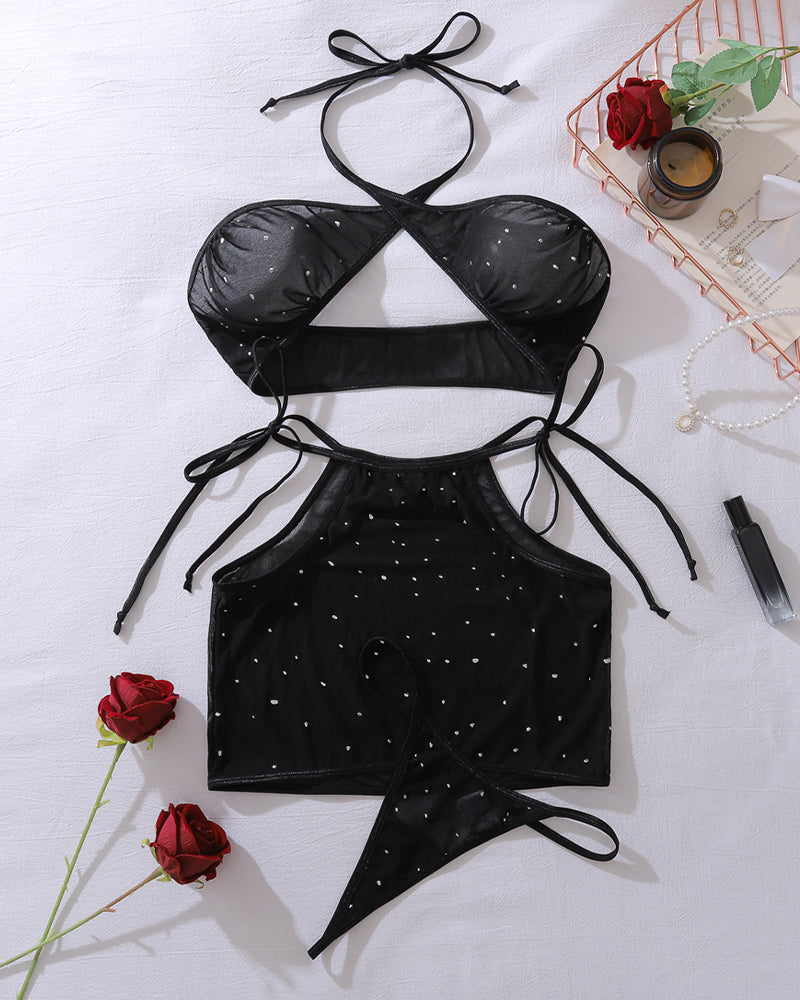 Cross Halter Starry Hollow Skirt Sets