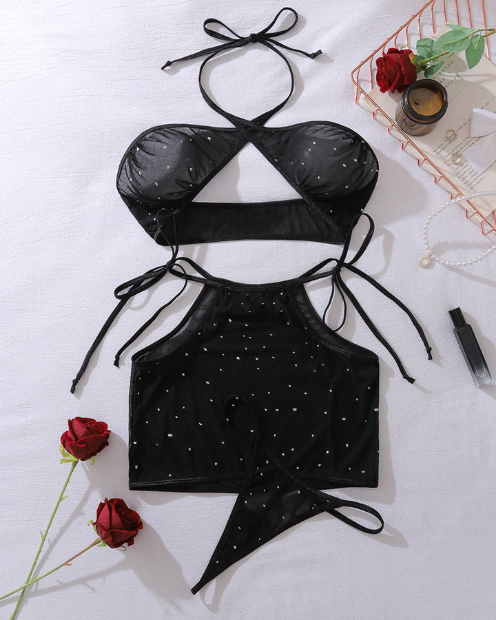 Cross Halter Starry Hollow Skirt Sets