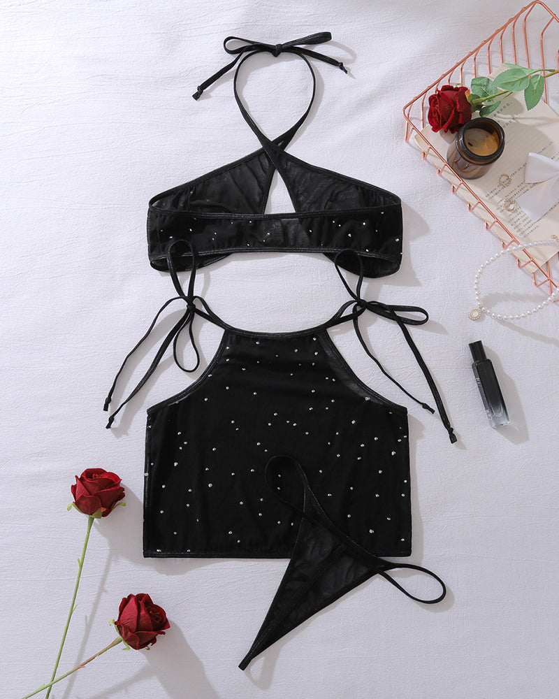 Cross Halter Starry Hollow Skirt Sets