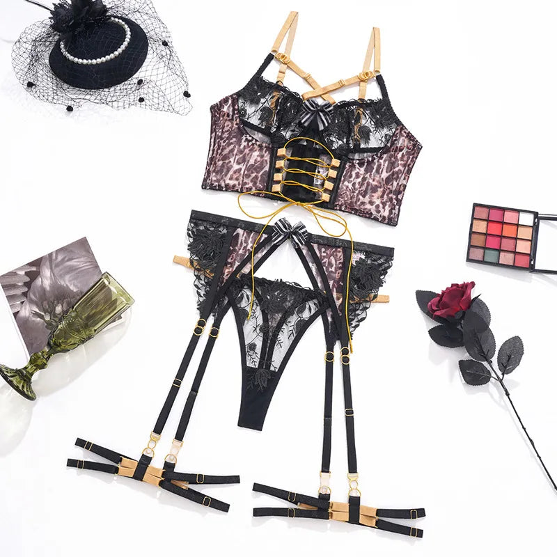 4-Piece Spotted Lingerie Set