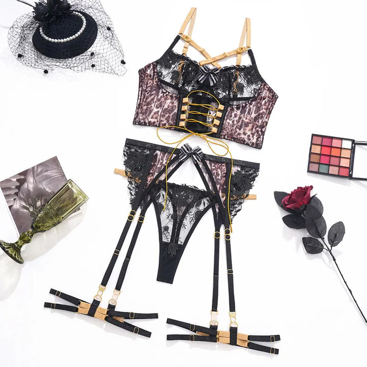 4-Piece Spotted Lingerie Set