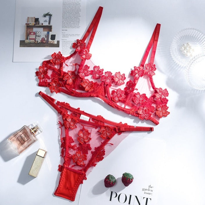 Floral Trim Lingerie Set