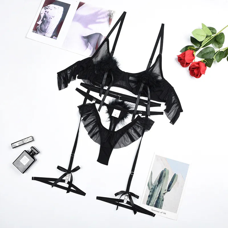 Pompom and Ruffle Lingerie Set