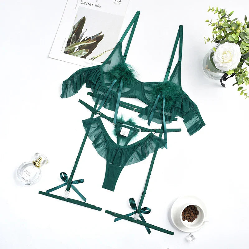 Pompom and Ruffle Lingerie Set