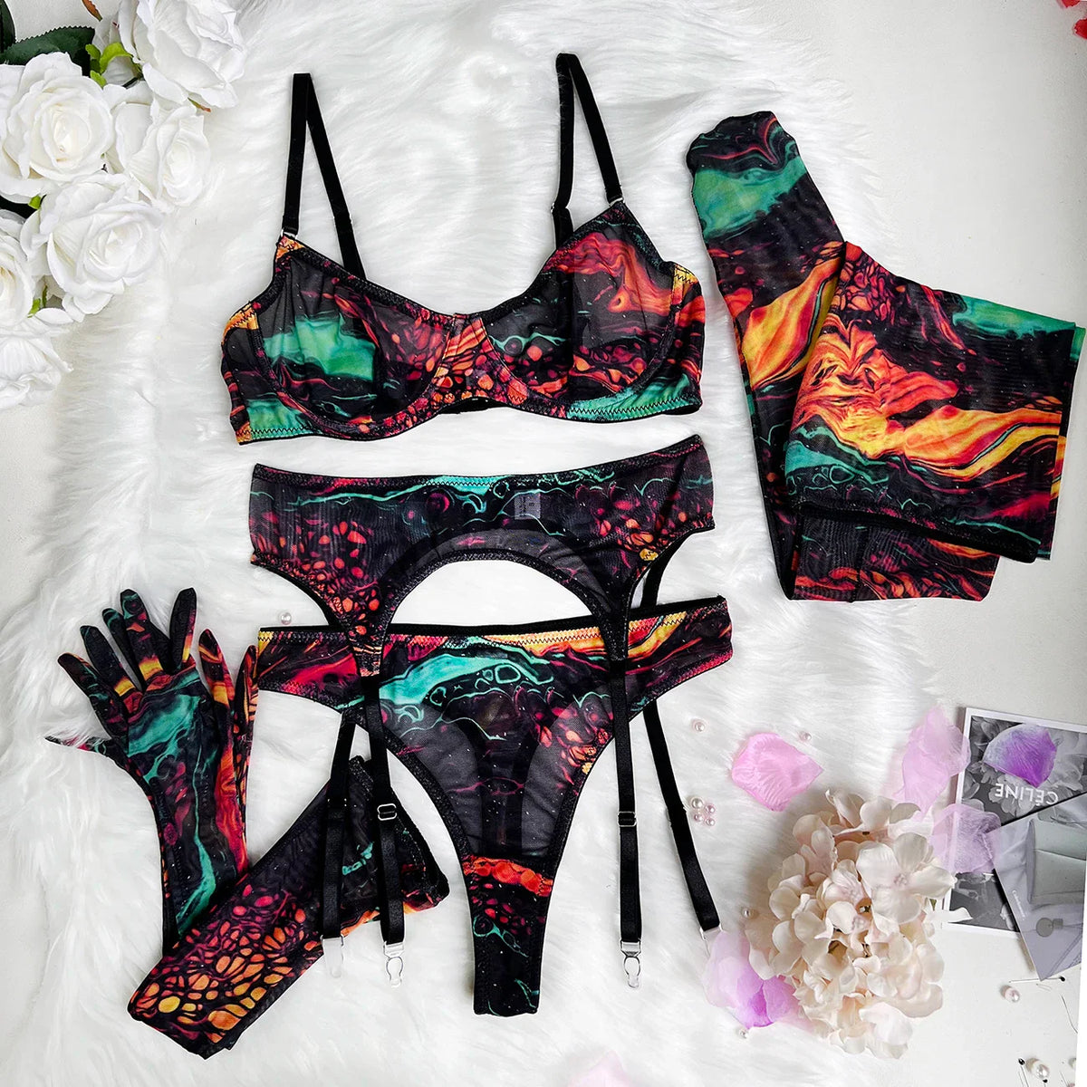 5-Piece Tie-Dye Lingerie Set