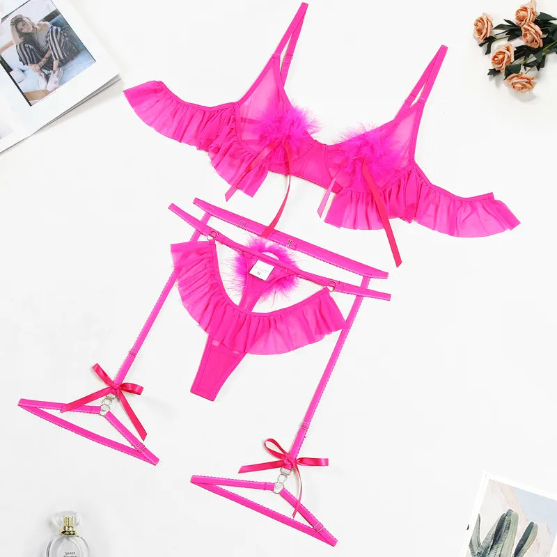 Pompom and Ruffle Lingerie Set