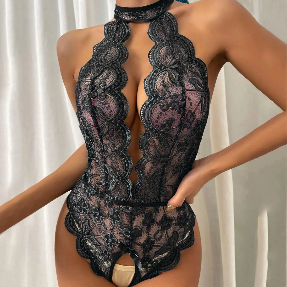 Lace bodysuit with cut-out
